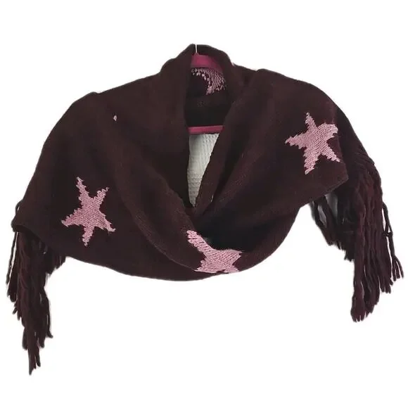 Coach Star Intarsia Long Fringe Scarf Wool Blend Bright Berry Orchid F86021 NWT. - Picture 9 of 14
